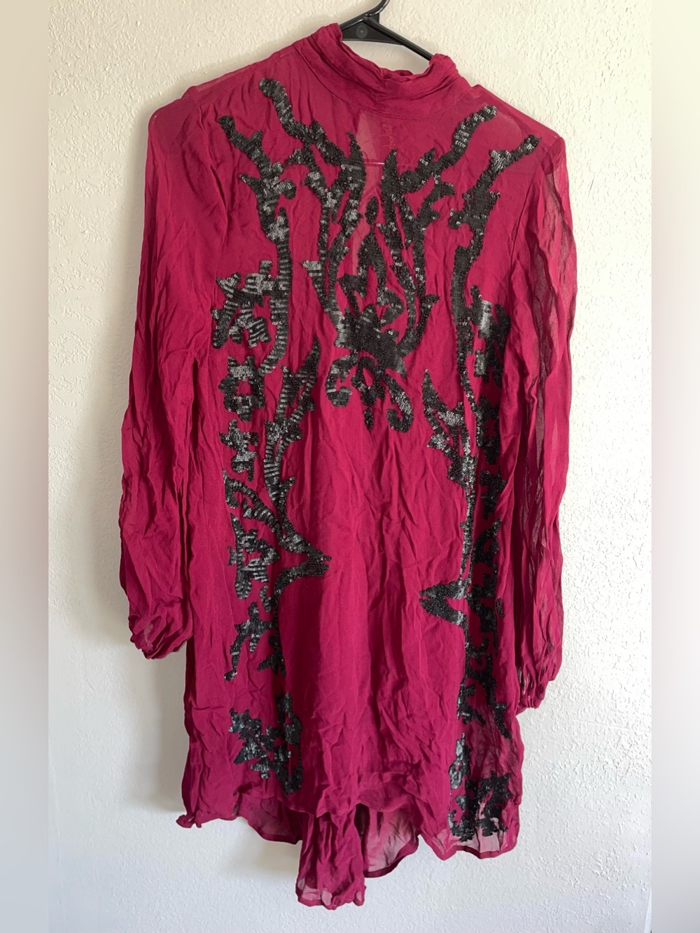 Free People Fuchsia Long-Sleeve Sequin Embellished Dress